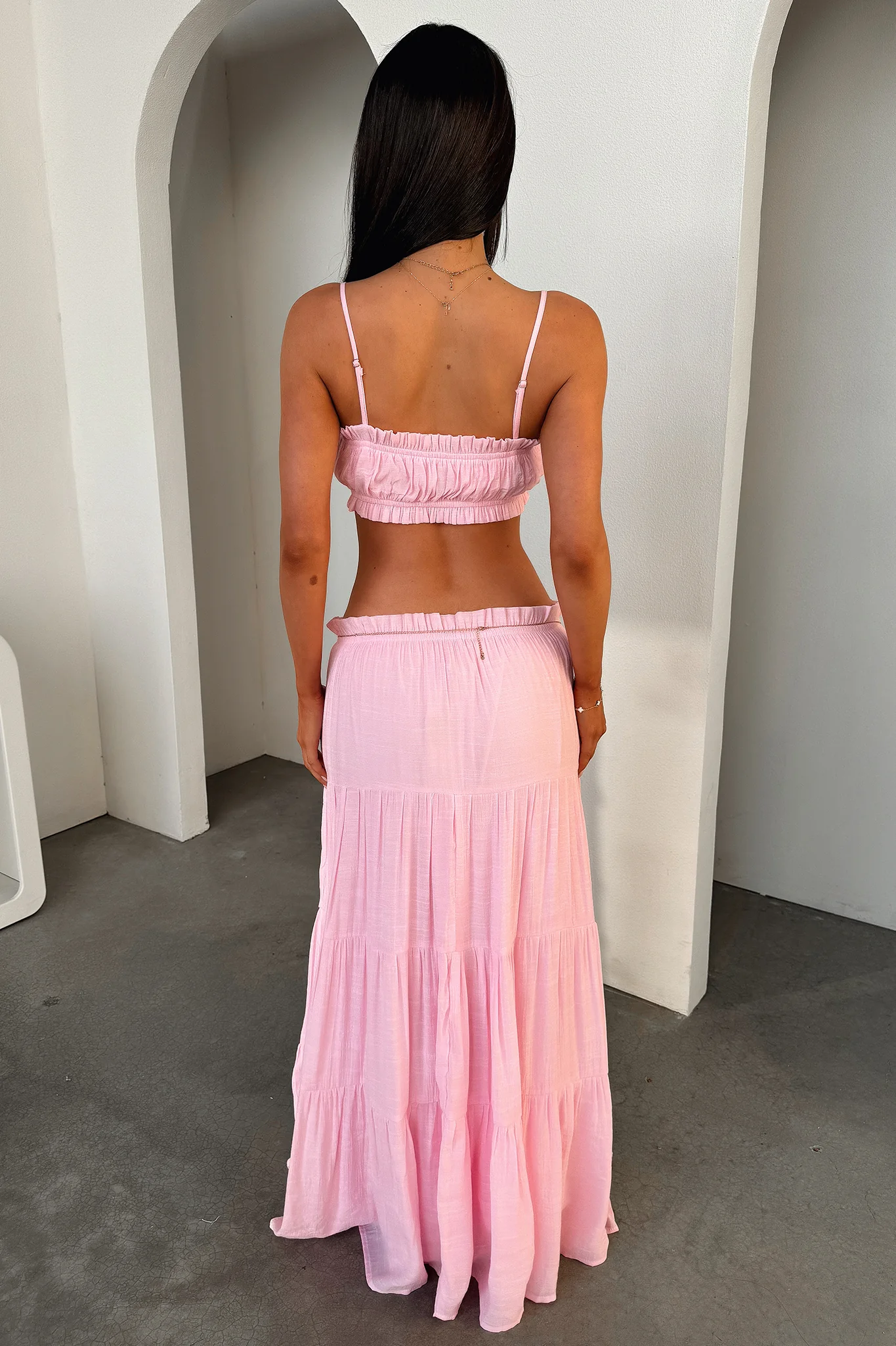 Selina Tiered Maxi Skirt - Baby Pink - Image 11