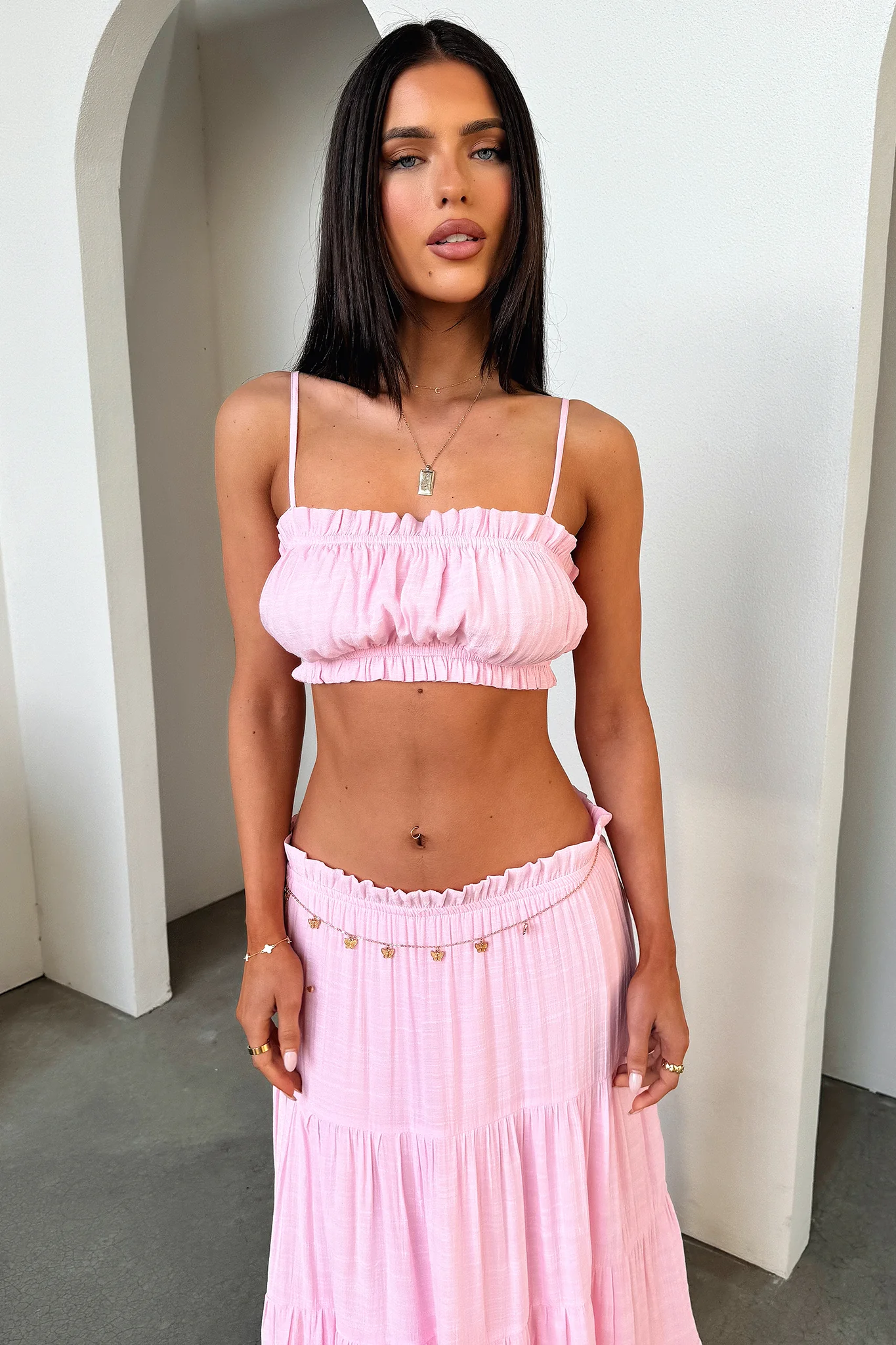 Selina Tiered Maxi Skirt - Baby Pink - Image 2