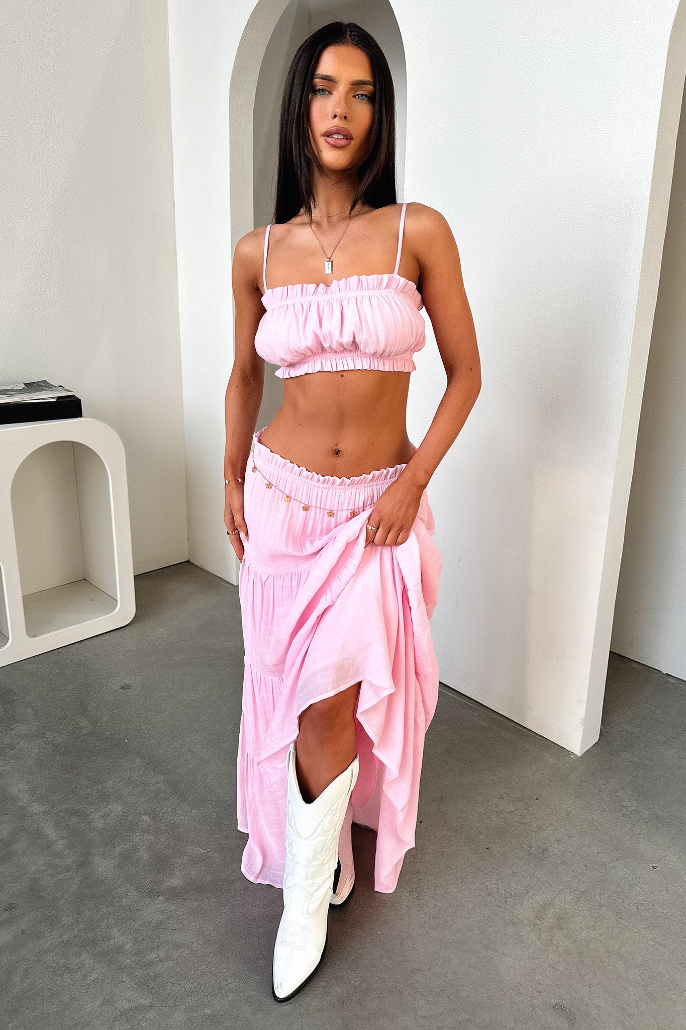 Selina Tiered Maxi Skirt - Baby Pink - Image 6