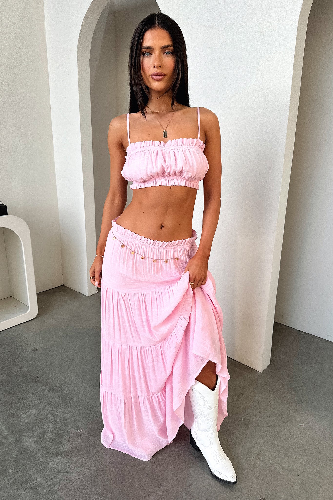 Selina Tiered Maxi Skirt - Baby Pink - Image 7