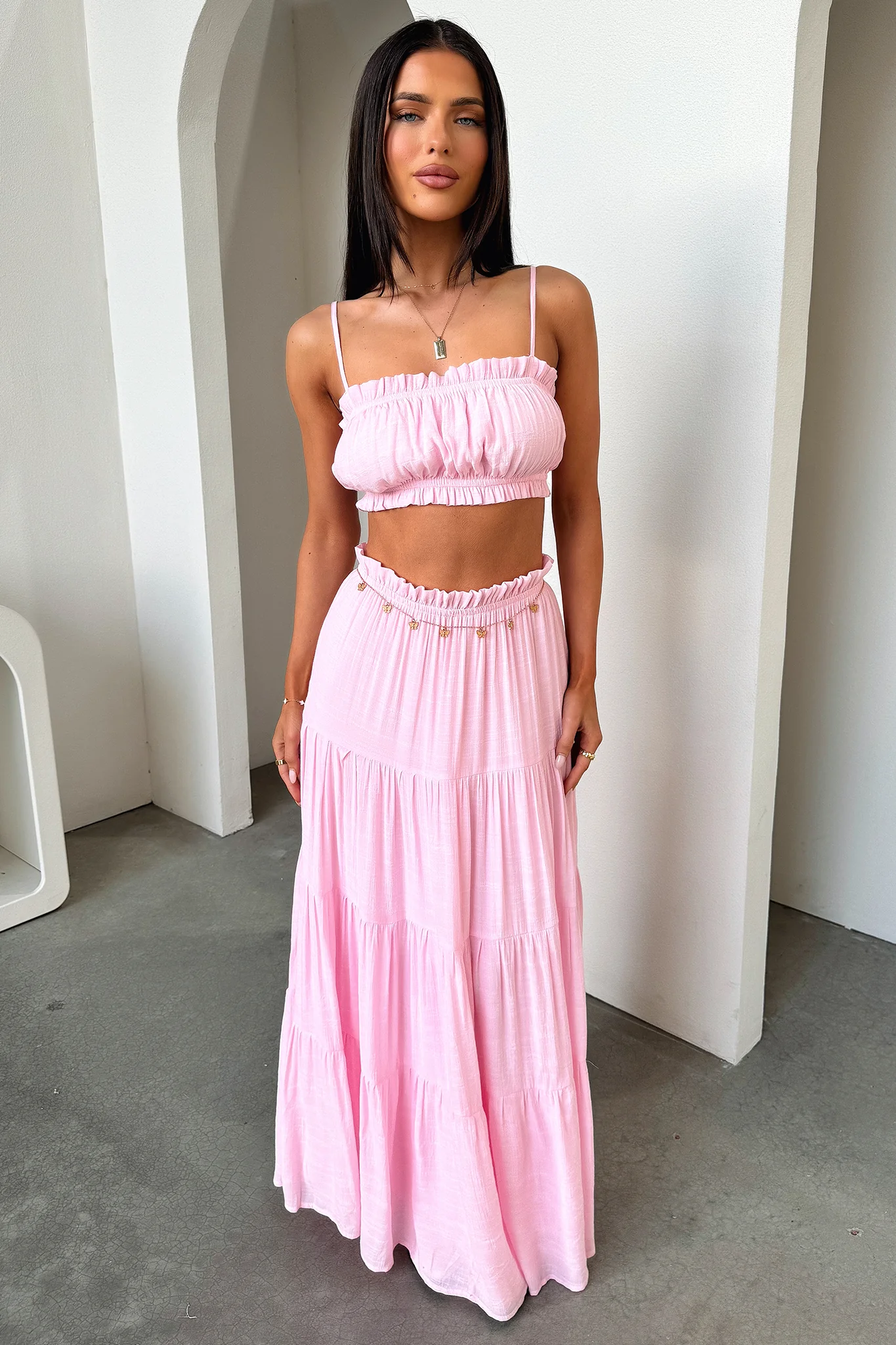 Selina Tiered Maxi Skirt - Baby Pink - Image 9