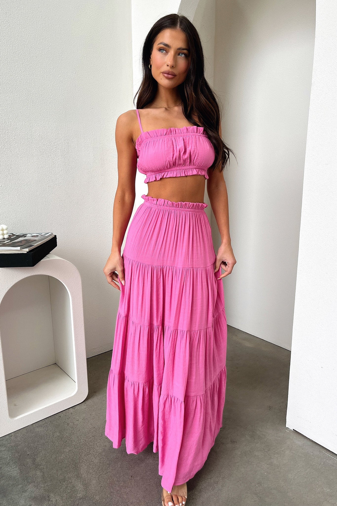 Selina Tiered Maxi Skirt - Pink - Image 3