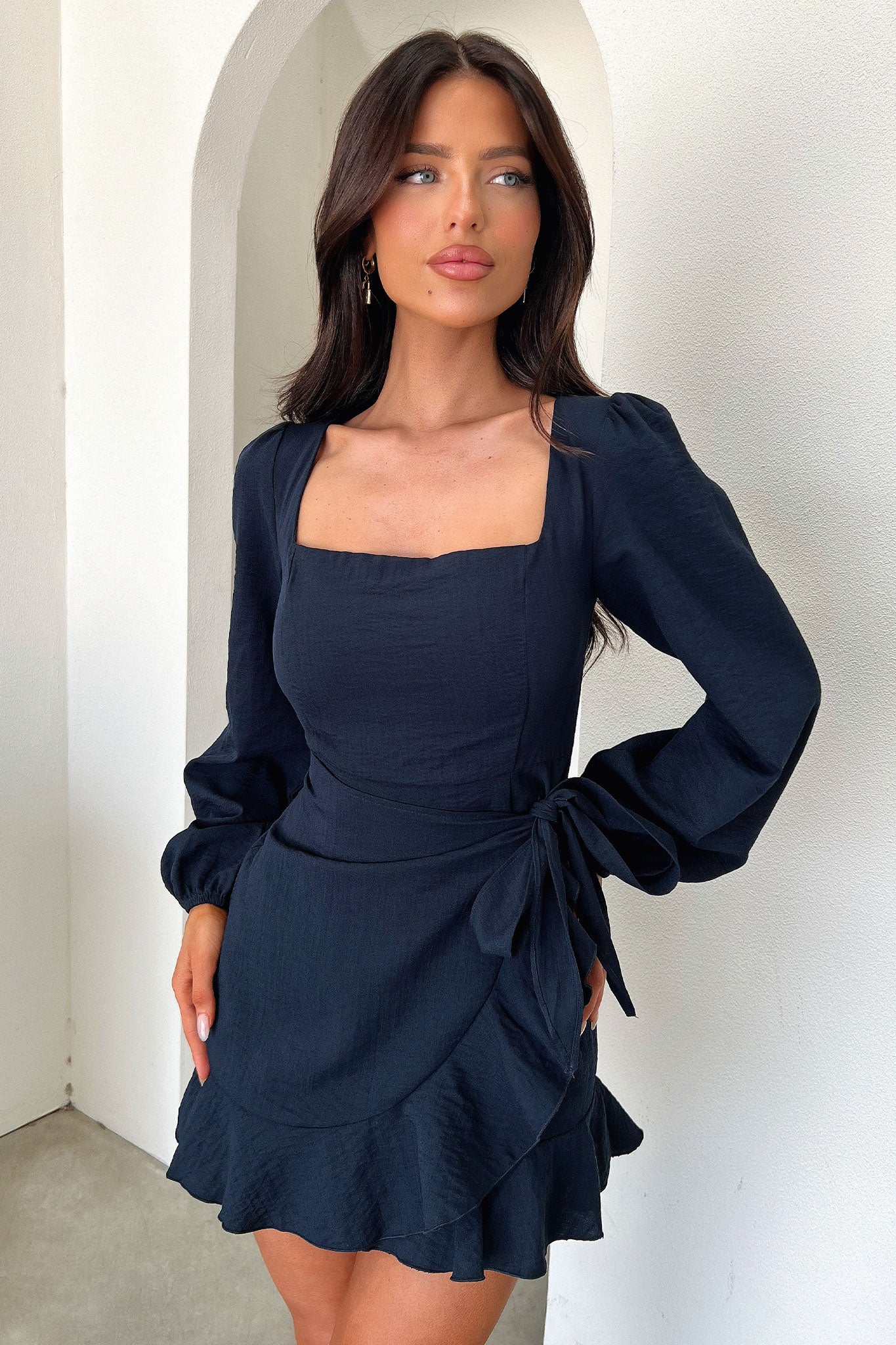 Silvana Long Sleeve Wrap Mini Dress - Navy - Image 5