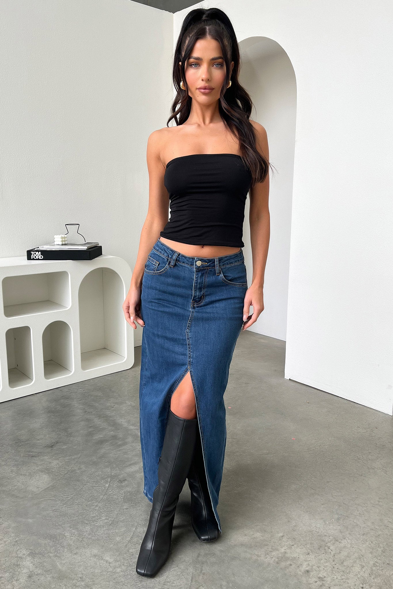 Tahnee Denim Maxi Skirt - Dark Blue - Image 2