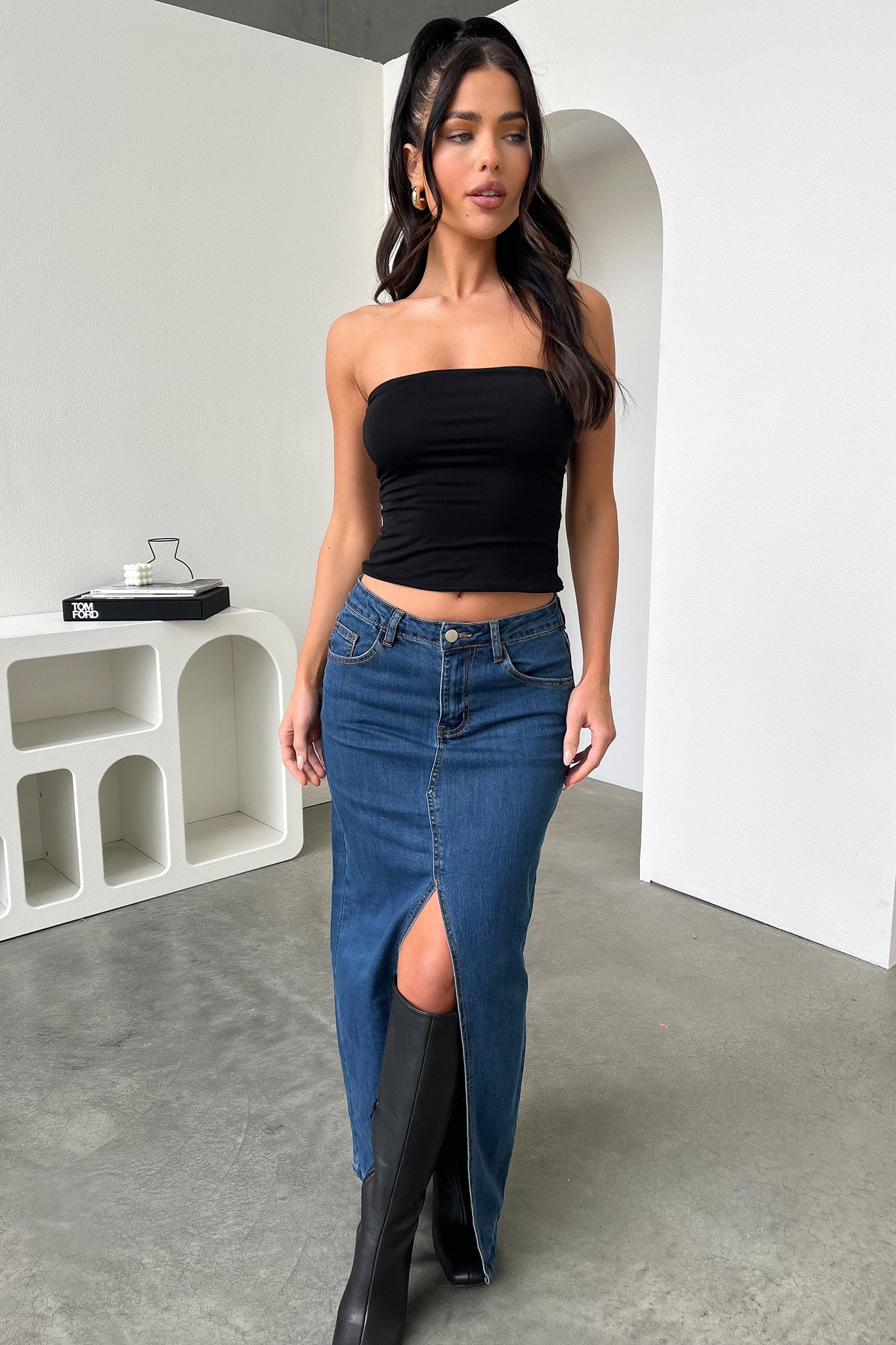 Tahnee Denim Maxi Skirt - Dark Blue - Image 4