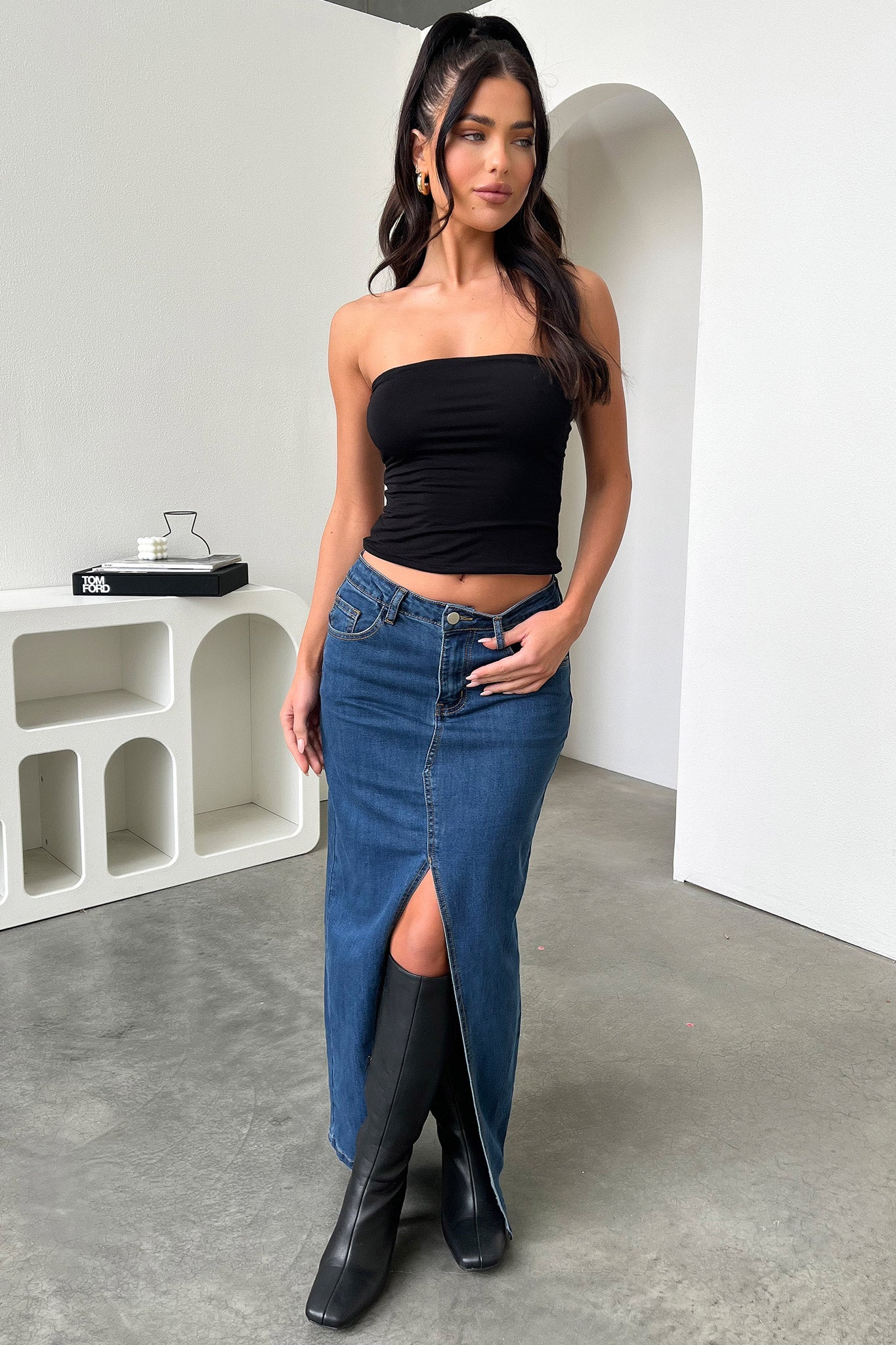 Tahnee Denim Maxi Skirt - Dark Blue - Image 5