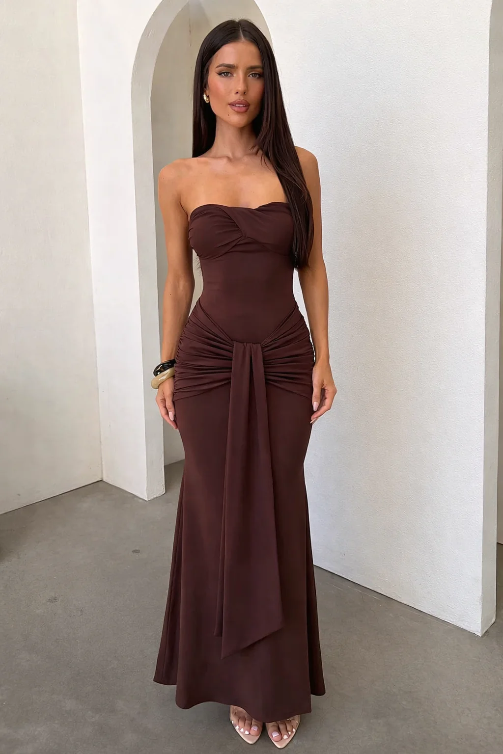 Taryn Strapless Maxi Dress - Brown - Image 3