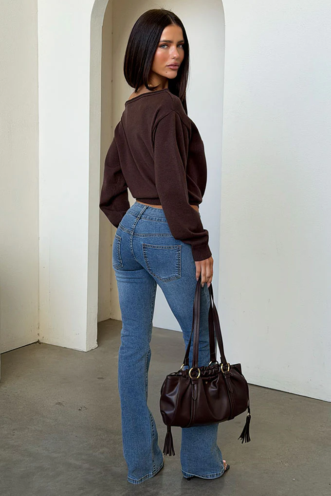Tovah Off Shoulder Long Sleeve Knit - Brown - Image 3