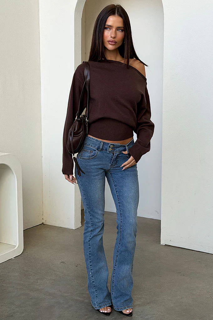 Tovah Off Shoulder Long Sleeve Knit - Brown - Image 4
