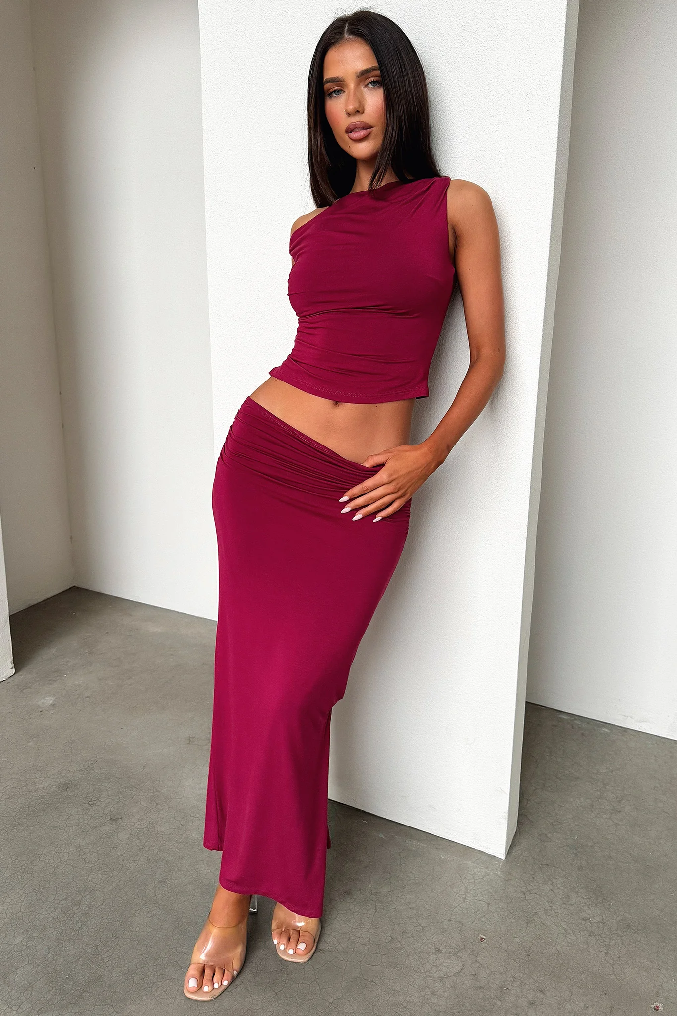 Vamika Off Shoulder Ruched Top - Burgundy - Image 5