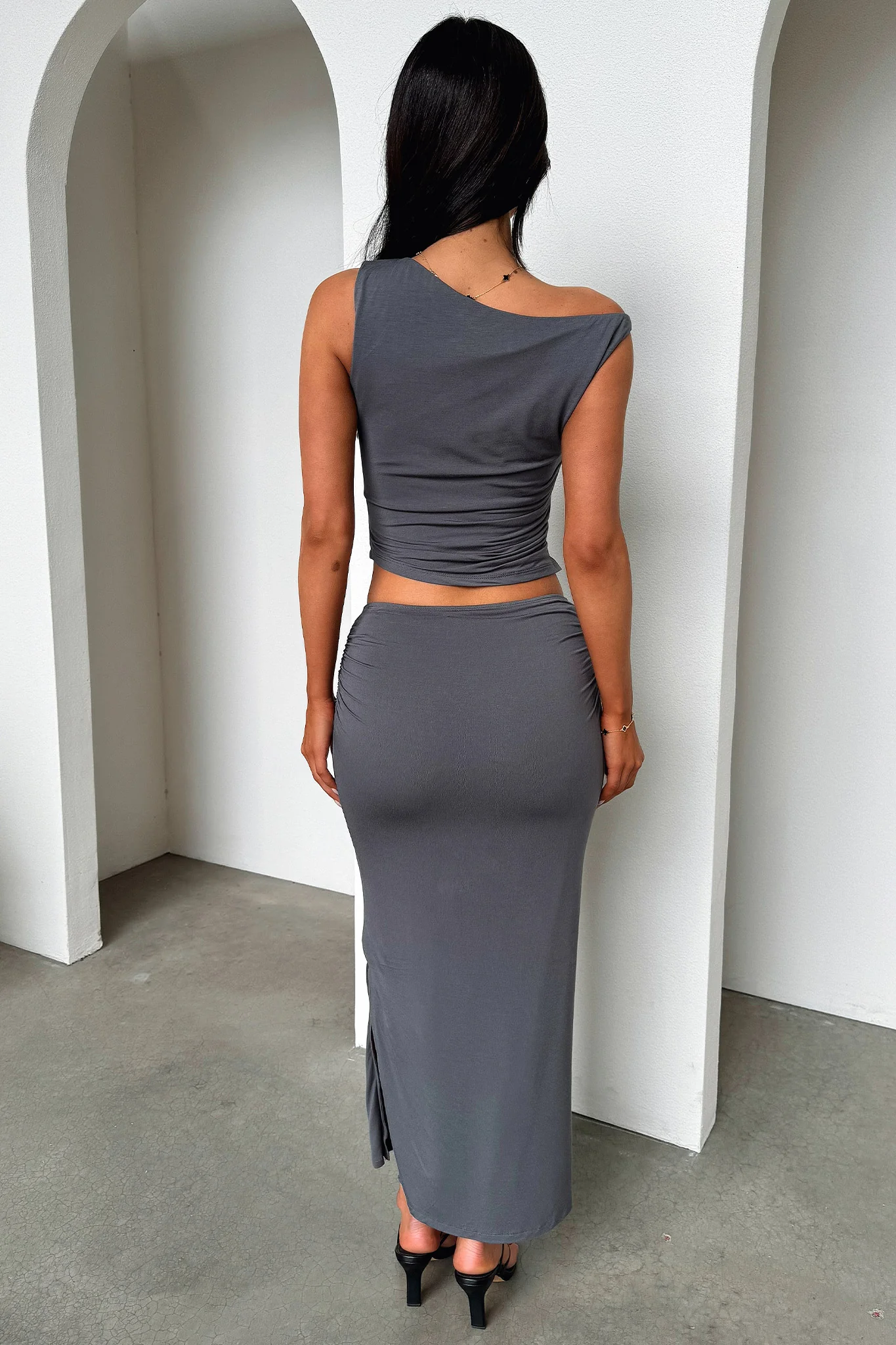 Vamika Off Shoulder Ruched Top - Charcoal - Image 8