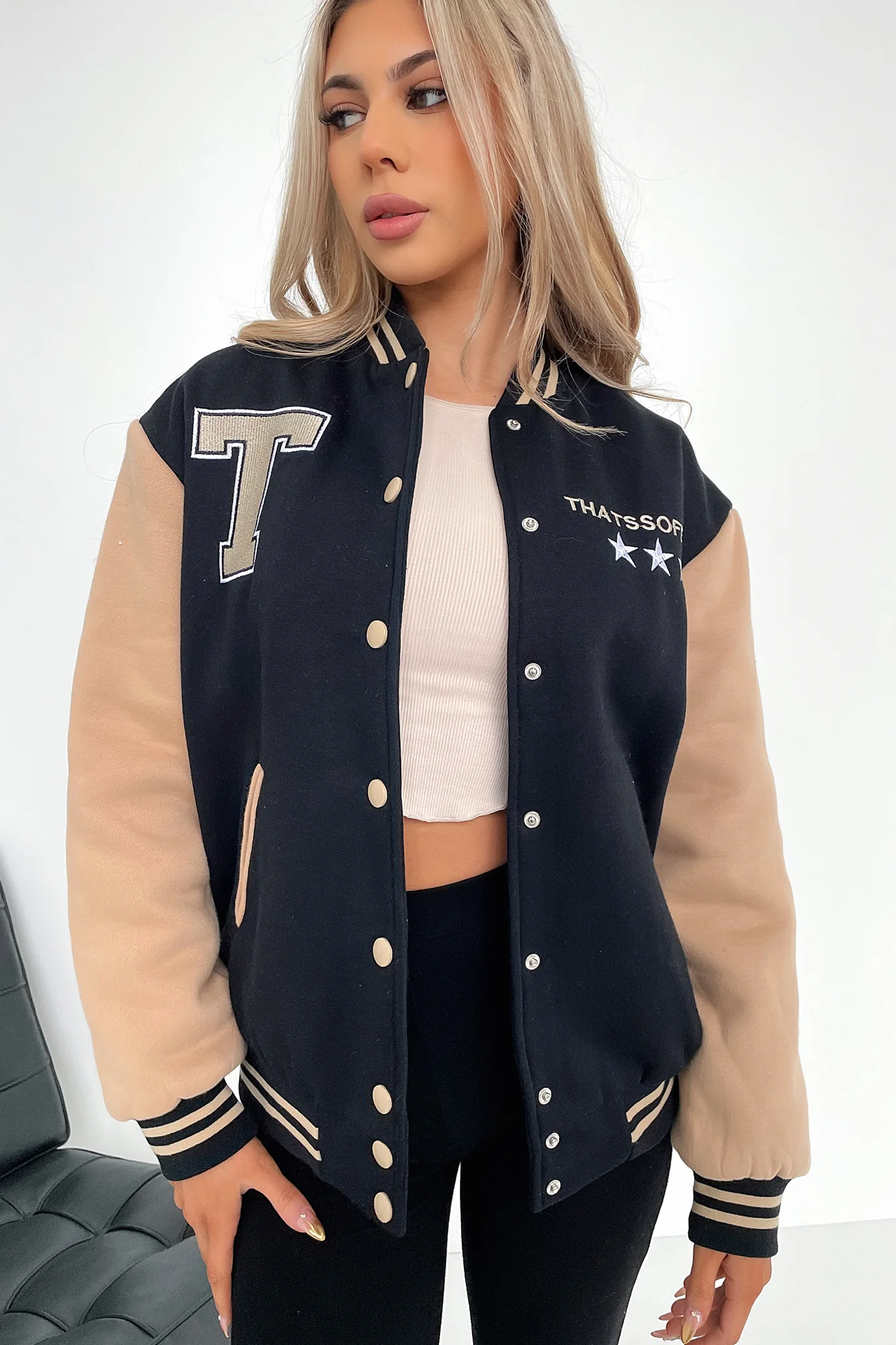 Varsity Oversized Jacket - Black / Brown - Image 3