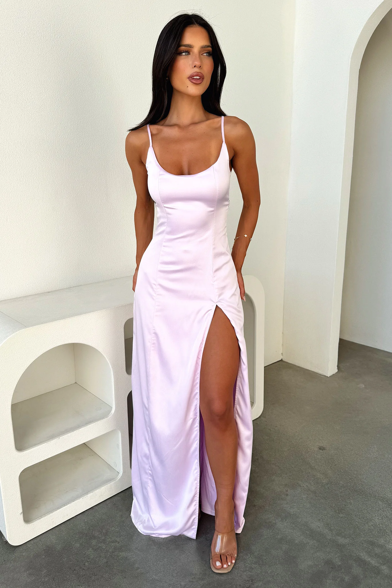 Violetta Scoop Neck Satin Maxi Dress - Pink - Image 4