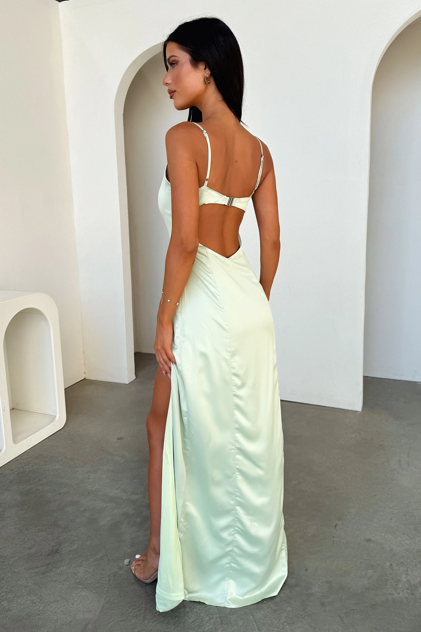 Violetta Scoop Neck Satin Maxi Dress - Sage - Image 5