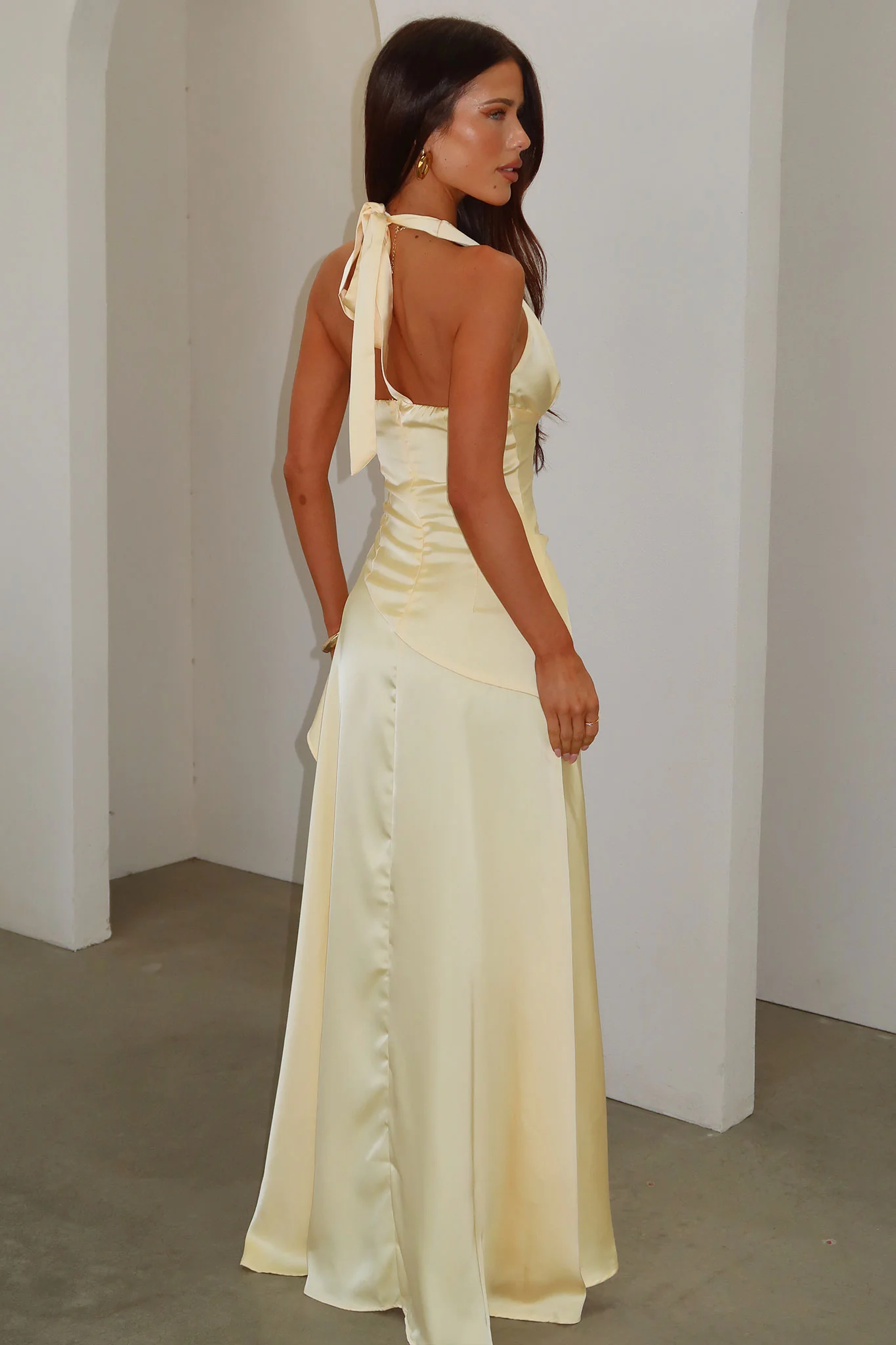 Wrenly V-Neck Satin Maxi Dress - Yellow - Image 3