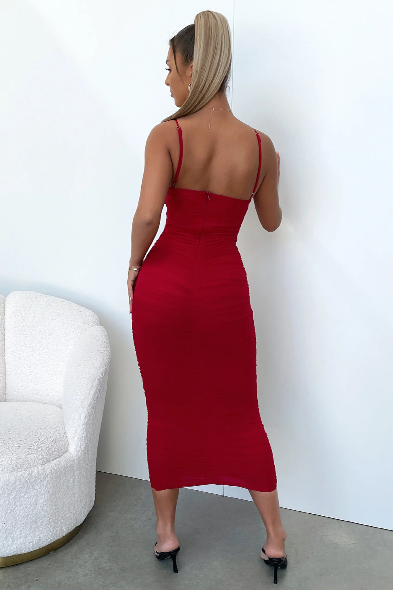 Zena Mesh Full Length Dress - Burgundy - Image 7